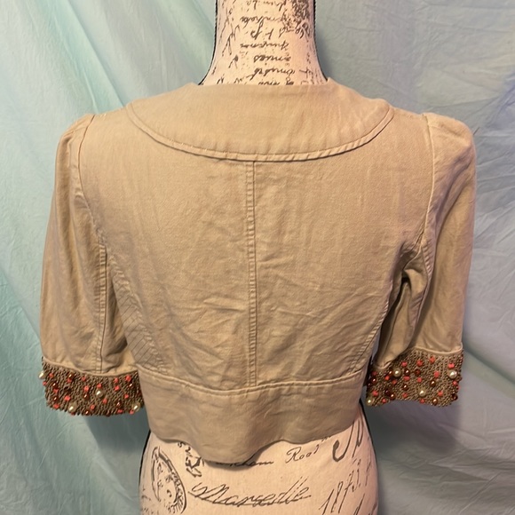 DIANE VON FURSTENBERG cropped jacked embellished sleeves pockets sz 8 - Picture 6 of 8